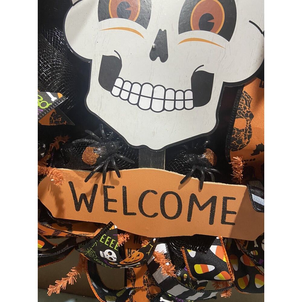 Halloween Deco Mesh Wreath~Skull, Spiders~Large~Front Door~Handmade - Picture 4 of 7